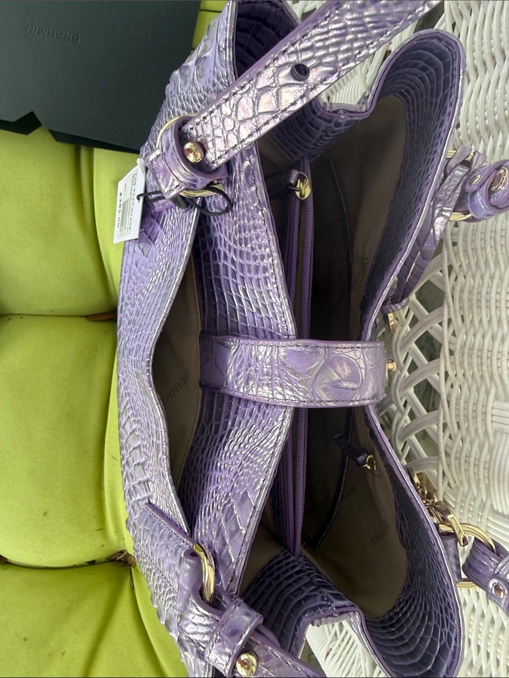 Brahmin Metallic Lilac Croc-Embossed Shoulder Bag comes with purple Brahmin butt - Picture 2 of 6